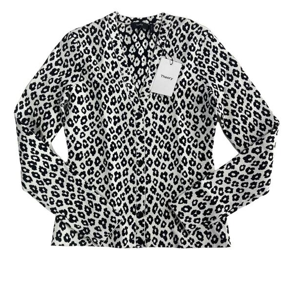 Theory Leopard Print V-Neck Cardigan Size S $385 - Picture 2 of 8